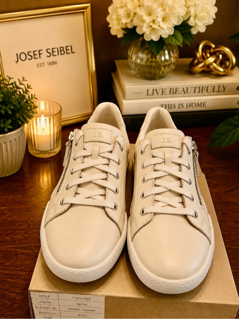 Josef Seibel Claire 03 White Leather Sneakers EU 37 / US Women’s 6.5–7